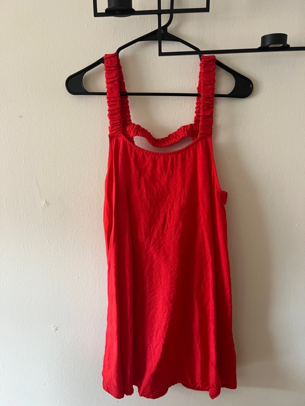 Anthropologie Bright Red Ruched Strap Dress